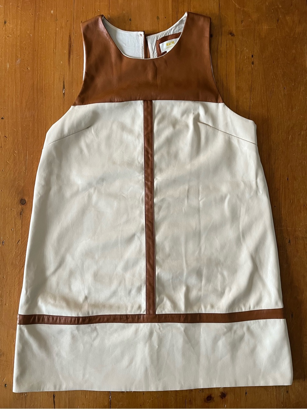 Anthropologie Maeve Faux Vegan Leather Cream and Brown Festival Boho Shift Dress